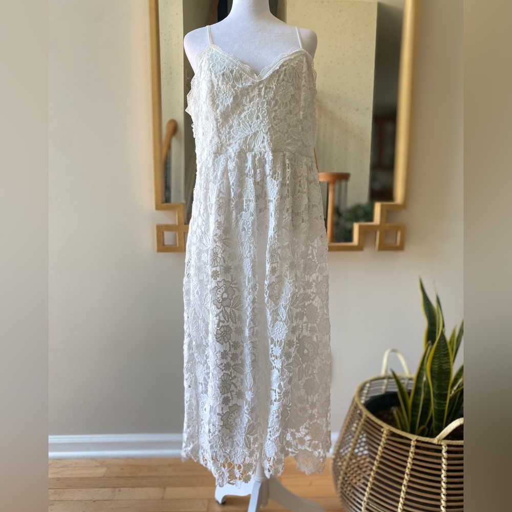 Boohoo Cream Lace Midi Dress